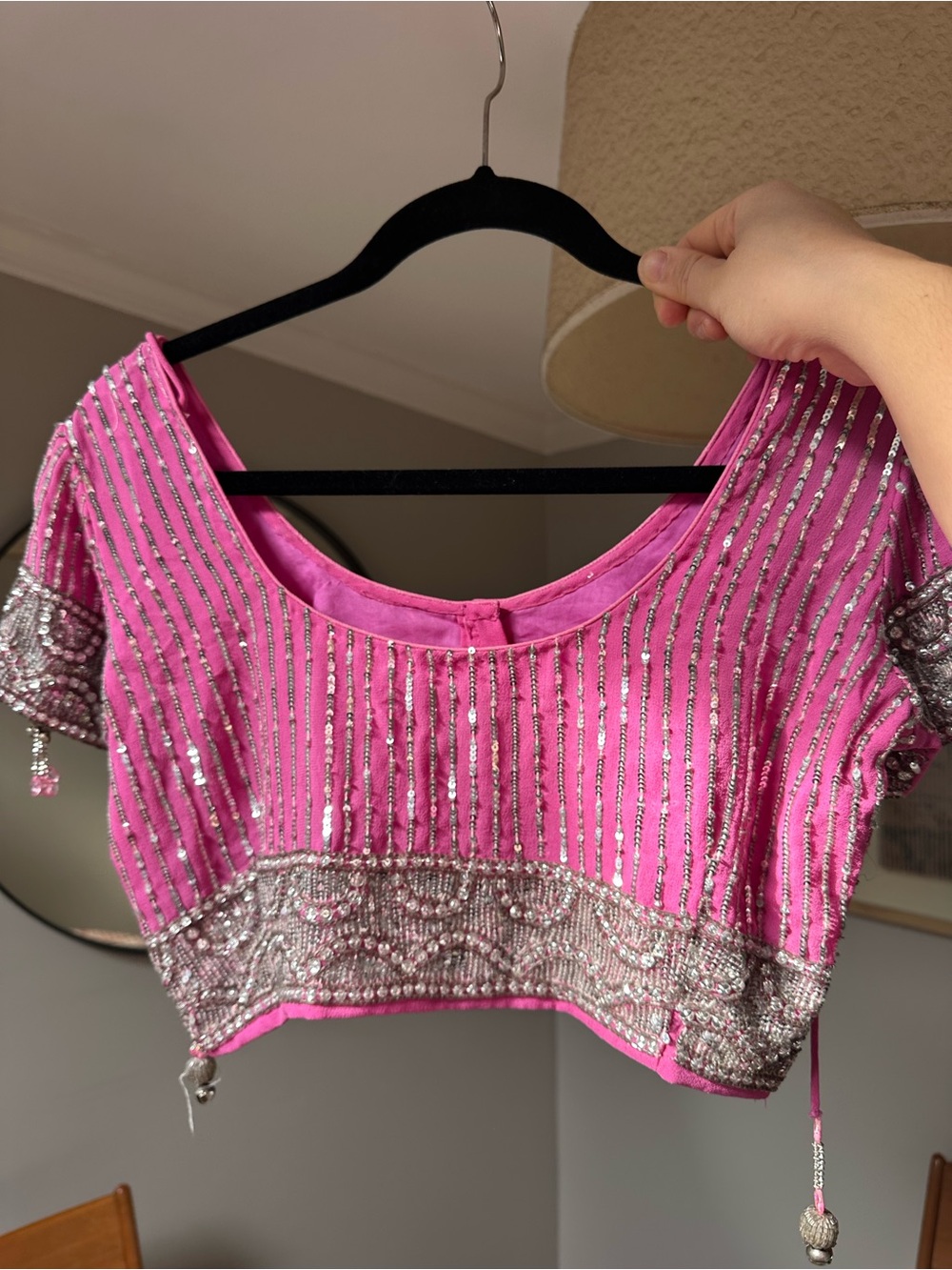 Vintage Hand Beaded Pink Women's Crop Top